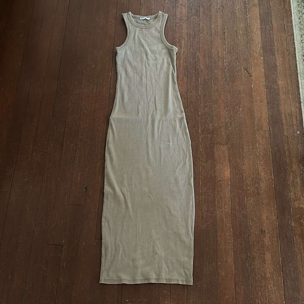 Zara Brown Ribbed Stretch Maxi Tank Dress Size Medium